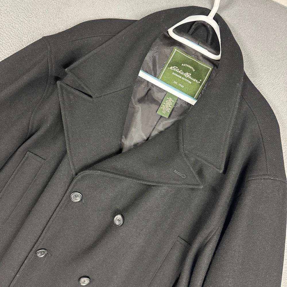 Eddie Bauer Pea Coat Mens 4XL Tall Black Wool Cashmere Double Breasted Jacket
